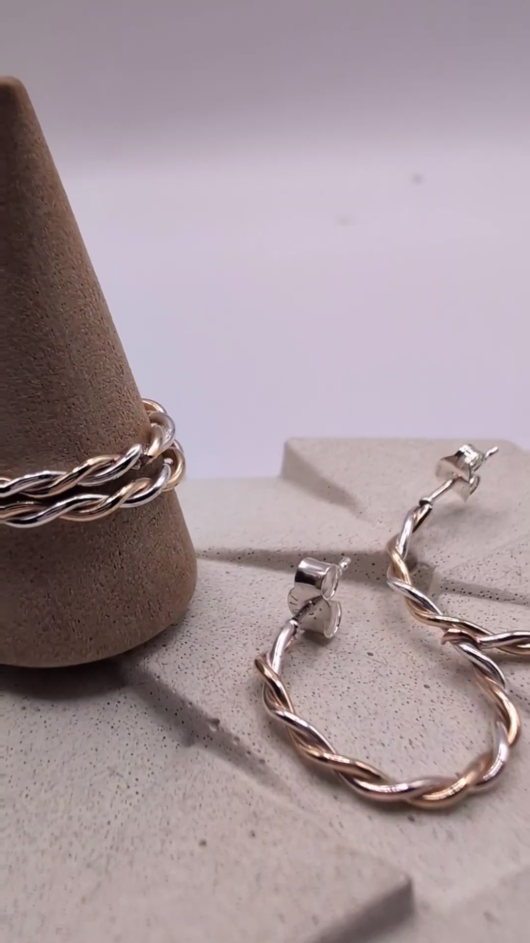 Skinny two tone twist stacker ring