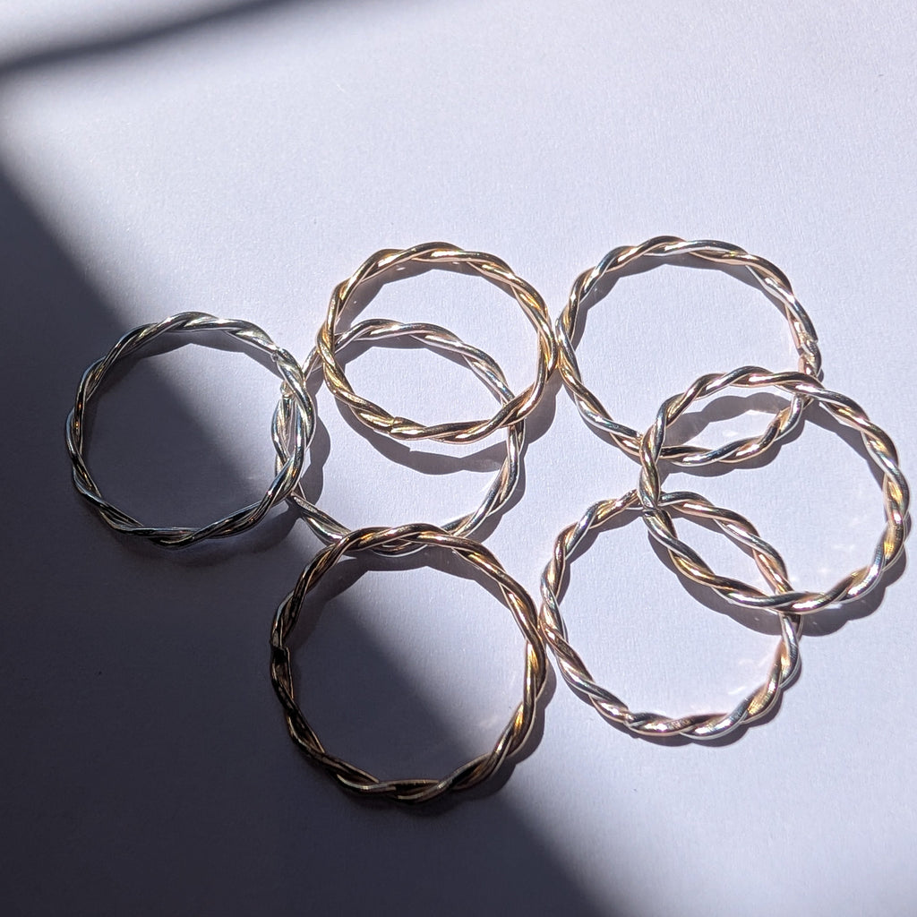 Skinny two tone twist stacker ring