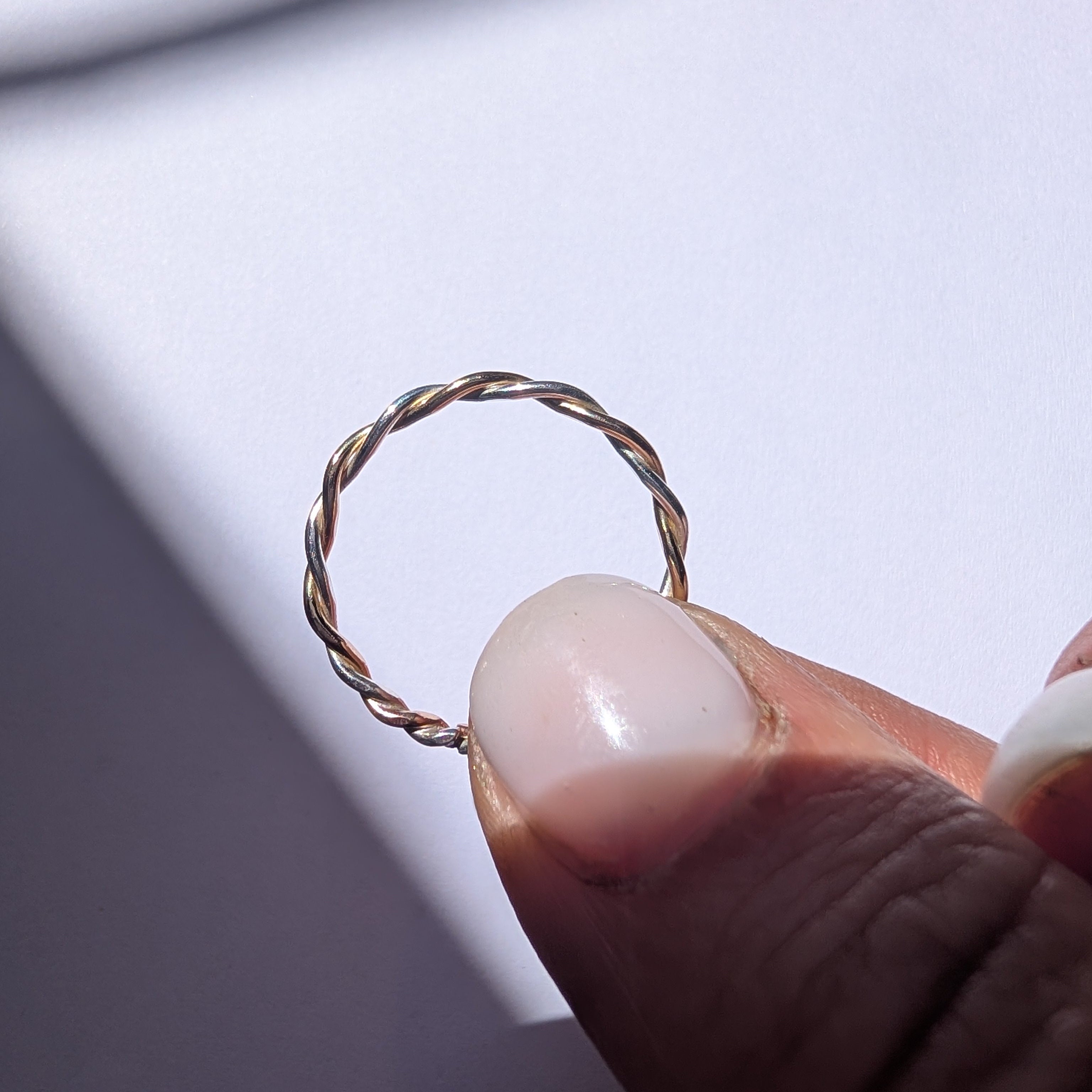 Skinny two tone twist stacker ring