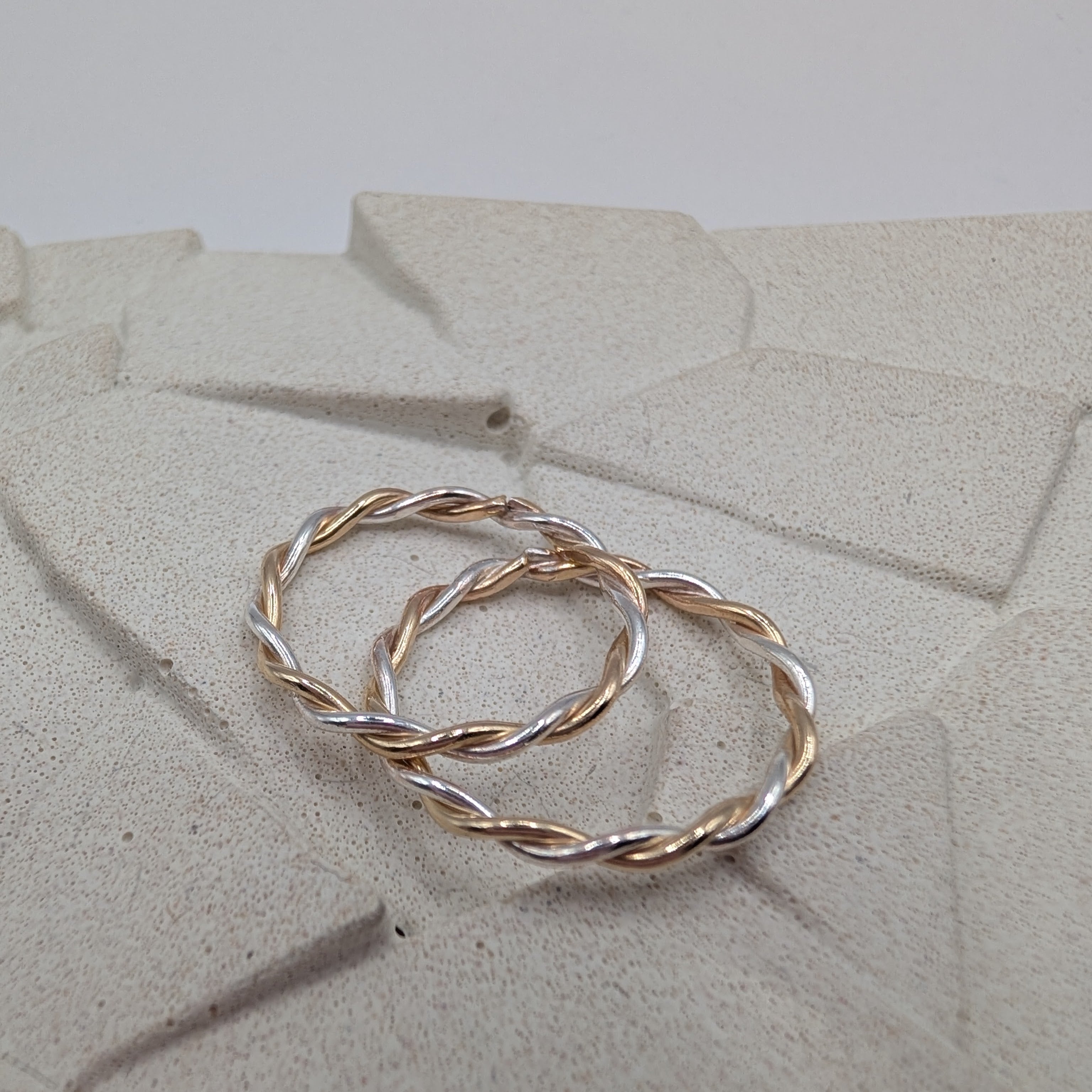 Skinny two tone twist stacker ring