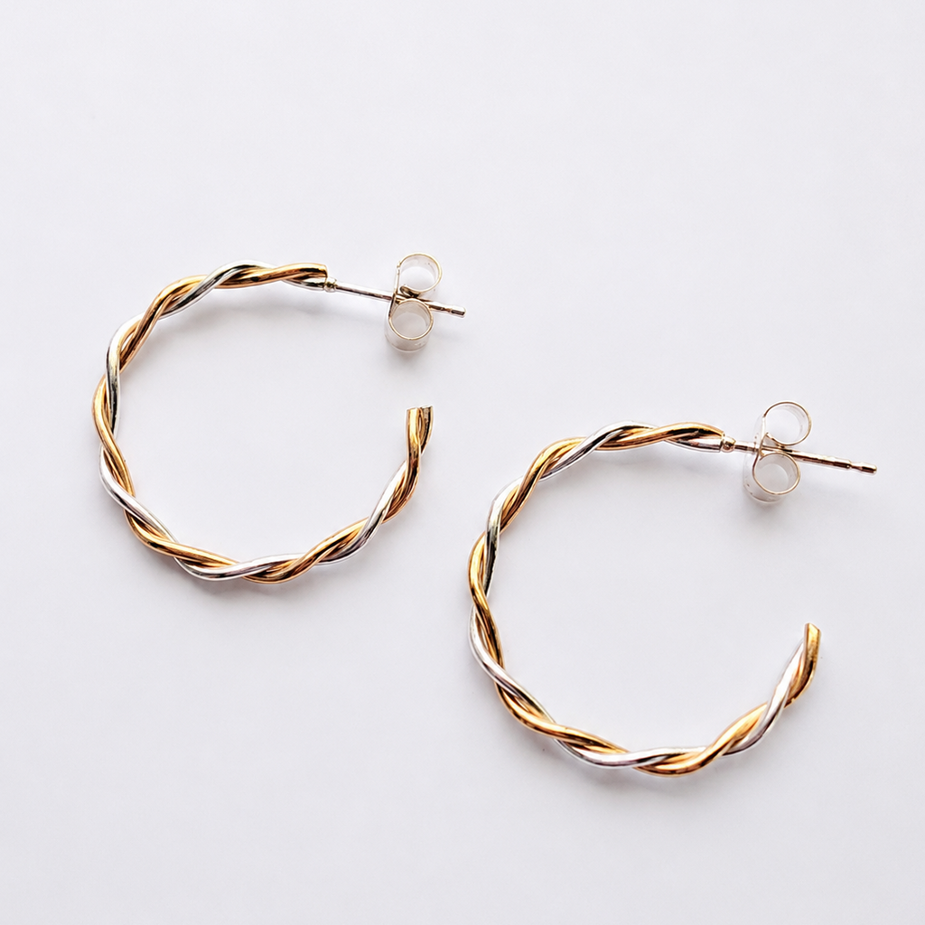 Two tone twist skinny hoops