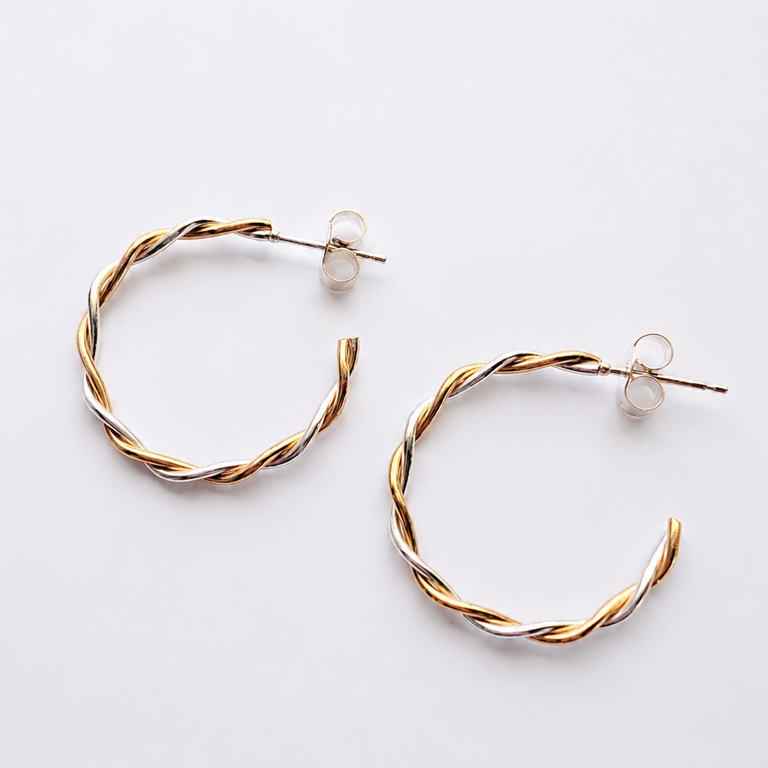 Two tone twist skinny hoops