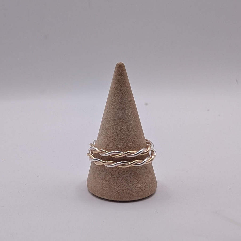 Skinny two tone twist stacker ring